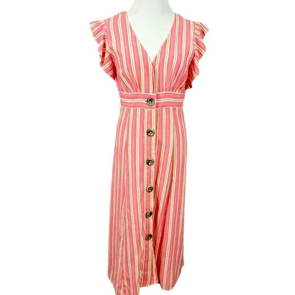 A.N.A Pink Striped Linen Blend Midi Dress S - Picture 1 of 9